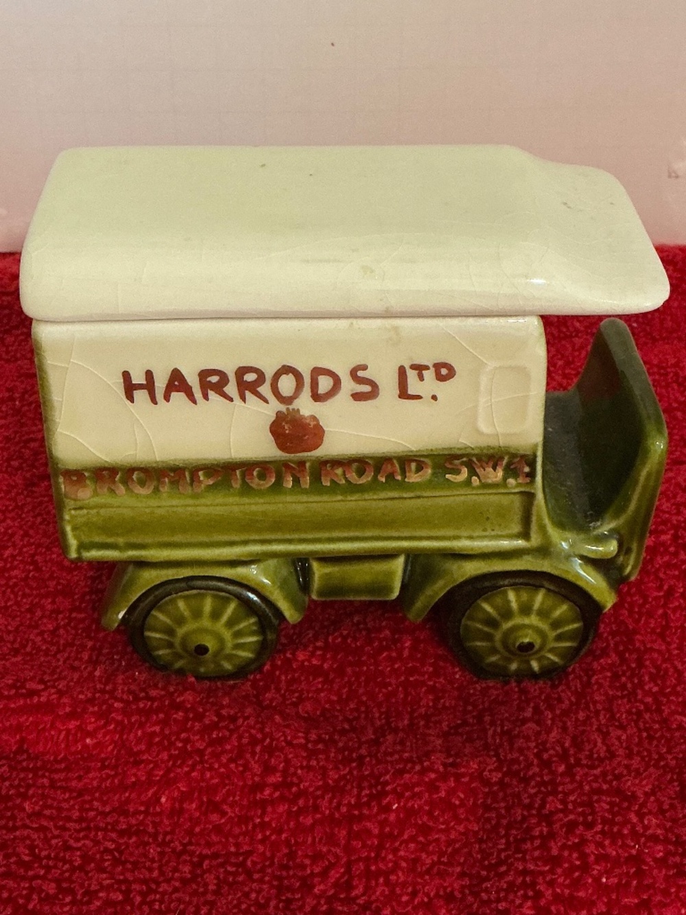 Vintage Harrods Manser England No. 2607P Ceramic Delivery Van Tea Caddy Trinket